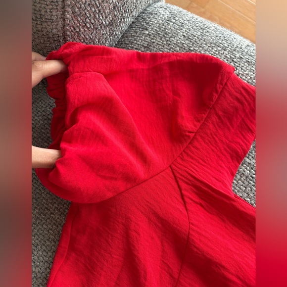 Monteau Red Puff Sleeve Square Neck Mini Dress with Belt Size L - Picture 2 of 9